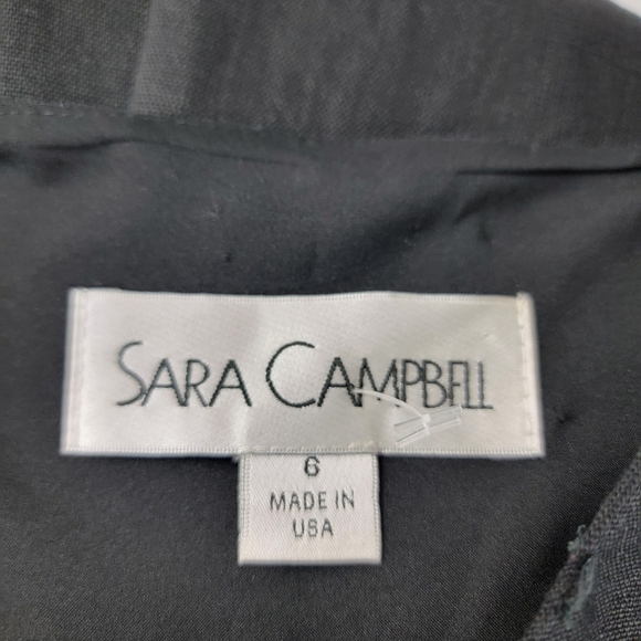 Sara Campbell Black 100% Linen Wrap Cocktail Flounce Hem Midi Dress Sz 6 - Picture 10 of 12